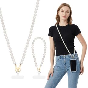 2 Pcs Pearl Beaded Phone Lanyard Cell Phone Crossbody Chain and Wrist Strap Universal Phone Detachable Lanyard Strap for Most Smartphones in Saudi Arabia