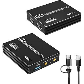 بطاقة التقاط فيديو HDMI 4K، بطاقة التقاط HDMI إلى USB 3.0 للبث والتسجيل، مدخل 4K@60 هرتز، مخرج 1080P@60 هرتز، متوافق مع Switch/PS5/Xbox/PC/الكاميرا/Mac/OBS/XSplit in Kuwait