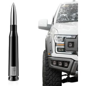 Car Truck 50 Cal Bullet Antenna Replacement for Ford F150 F250 F350 - Anti Theft Design - Carwash Safe, Chevy Silverado Dodge Ram GMC Sierra 1500 2500 3500 Decorate Accessories (Black+Chrome) in Saudi Arabia