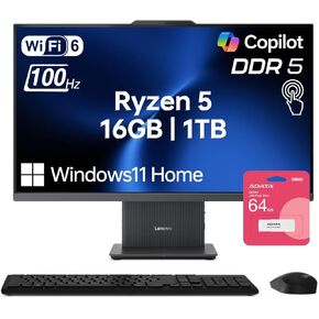 كمبيوتر مكتبي Lenovo IdeaCentre I الكل في واحد للمكتب المنزلي، ذاكرة وصول عشوائي DDR5 سعة 64 جيجابايت، SSD 2 تيرابايت، AMD Ryzen 5 7535HS، شاشة لمس FHD مقاس 27 بوصة 100 هرتز، كاميرا ويب، KB & M لاسلكي، W11H، حزمة مع محرك أقراص فلاش USB ADATA سعة 64 جيجابا in Kuwait