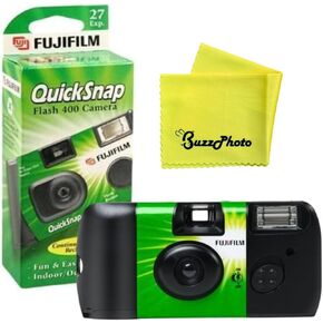 Fujifilm QuickSnap Flash 400 One Time Use 35mm Disposable Camera with Flash w/BuzzPhoto Microfiber Cleaning Cloth (4-Pack) in Kuwait