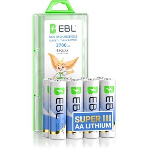 بطاريات ليثيوم EBL AA بقدرة 3700 مللي أمبير في الساعة، 8 عبوات غير قابلة لإعادة الشحن 1.5 فولت تدوم طويلاً بطارية مزدوجة مطورة بطاريات ليثيوم AA فائقة الجودة للكاميرا الطرفية، وجرس الباب، وقفل ذكي in Kuwait