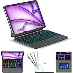 حافظة لوحة مفاتيح WIWU iPad Pro/Air 11 بوصة M4/M3/M2 شاشة ذكية لمستوى البطارية، حامل مغناطيسي قابل للطي، حافظة نحيفة بإضاءة خلفية ملونة مع لوحة تتبع لوحة المفاتيح باللون الأسود (لجهاز iPad Air 5/4/11 بوصة (M2/M3M4) Pro 11 بوصة 4/3/2/1) in Kuwait
