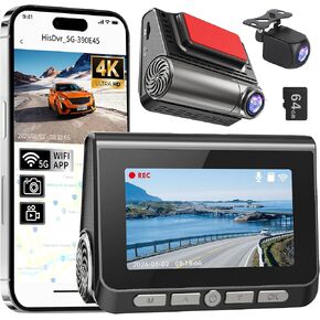Dash Cam, 4K+2K Full HD Dash Cam Front and Rear, Dash Camera for Cars with Built-in 5GWiFi, 3.0" IPS Screen Dashcam, with 64GB Card, Night Vision, Loop Recording, G-Sensor, Parking Mode, Black in Saudi Arabia