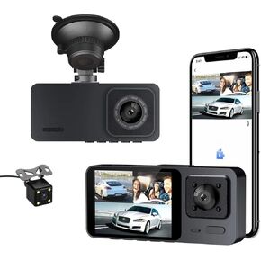 كاميرا داش 2K للسيارة الأمامية والخلفية داخل كاميرا WiFi داش مع مسجل فيديو أمان لتطبيق الهاتف، HD 1080P Dashcam 2 بوصة تسجيل حلقة الشاشة، HDR، G-Sensor in Kuwait