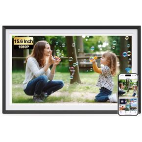 15.6 Inch WiFi Digital Photo Frame, Frameo Smart Picture Frame 32GB Large Storage, 1080P IPS FHD Touch Screen, Dual Use Wall/Tabletop, Wireless Photo Video Share, for Family Birthday in Saudi Arabia