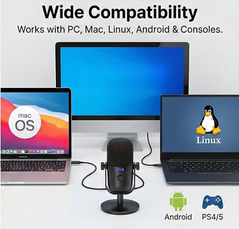 USB Condenser Microphone - RGB HD Recording with Noise Reduction and Real-Time Ear Feedback for PC in Saudi Arabia