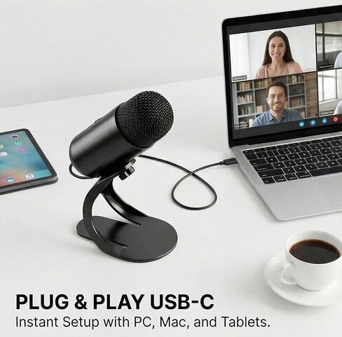 USB Gaming & Streaming Condenser Microphone | Large Diaphragm, Noise Cancel, USB-C | Plug-and-Play for PC & Content Creators in Saudi Arabia