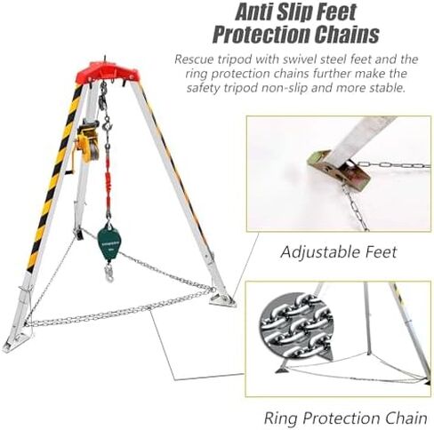 Heavy-Duty Adjustable Aluminum Tripod with Hand Winch – Perfect for Confined Space Work, Mining, Firefighting, and Emergency Rescue Operations in Saudi Arabia