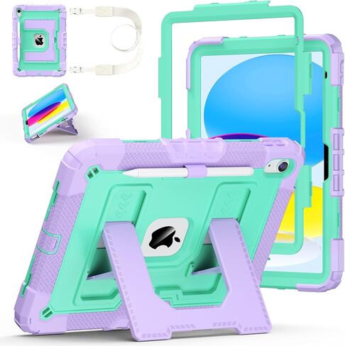 Case for iPad A16 11th/10th Generation 11/10.9 Inch 2025/2022, Ubearkk for iPad a16 case Military Grade Fully-Body Rugged Shockproof Cases with Large Kickstand Pen Holder Shoulder Strap, Purple Pink in Saudi Arabia