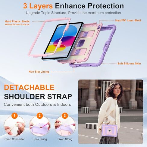 Case for iPad A16 11th/10th Generation 11/10.9 Inch 2025/2022, Ubearkk for iPad a16 case Military Grade Fully-Body Rugged Shockproof Cases with Large Kickstand Pen Holder Shoulder Strap, Purple Pink in Saudi Arabia