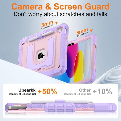 Case for iPad A16 11th/10th Generation 11/10.9 Inch 2025/2022, Ubearkk for iPad a16 case Military Grade Fully-Body Rugged Shockproof Cases with Large Kickstand Pen Holder Shoulder Strap, Purple Pink in Saudi Arabia