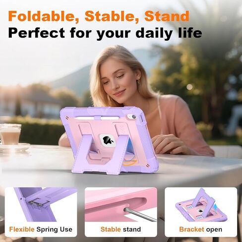 Case for iPad A16 11th/10th Generation 11/10.9 Inch 2025/2022, Ubearkk for iPad a16 case Military Grade Fully-Body Rugged Shockproof Cases with Large Kickstand Pen Holder Shoulder Strap, Purple Pink in Saudi Arabia