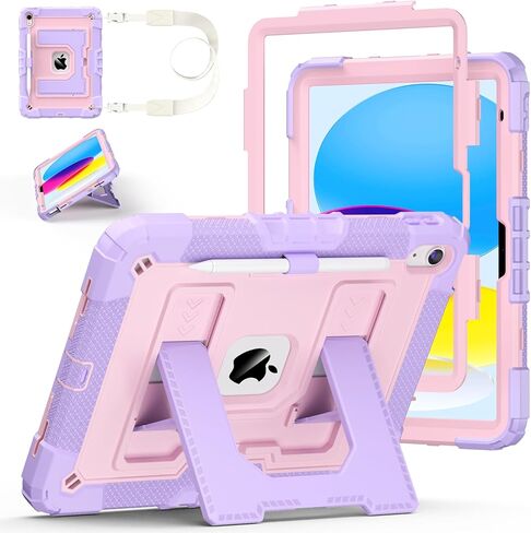 Case for iPad A16 11th/10th Generation 11/10.9 Inch 2025/2022, Ubearkk for iPad a16 case Military Grade Fully-Body Rugged Shockproof Cases with Large Kickstand Pen Holder Shoulder Strap, Purple Pink in Saudi Arabia