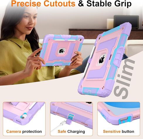 Case for iPad A16 11th/10th Generation 11/10.9 Inch 2025/2022, Ubearkk for iPad a16 case Military Grade Fully-Body Rugged Shockproof Cases with Large Kickstand Pen Holder Shoulder Strap, Purple Pink in Saudi Arabia