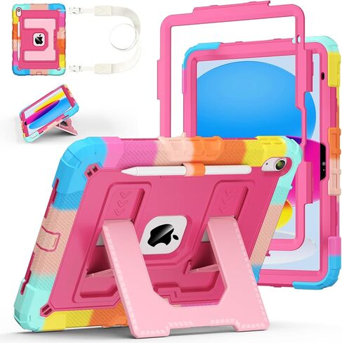 Case for iPad A16 11th/10th Generation 11/10.9 Inch 2025/2022, Ubearkk for iPad a16 case Military Grade Fully-Body Rugged Shockproof Cases with Large Kickstand Pen Holder Shoulder Strap, Purple Pink in Saudi Arabia