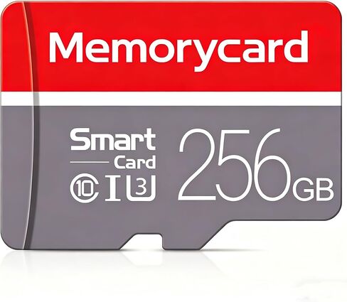 بطاقة ذاكرة مايكرو 256 جيجابايت مع محول، بطاقة TransFlash C10/U3/UHS-I/A1، بطاقة TF للكاميرا والهاتف الذكي والكمبيوتر اللوحي والطائرة بدون طيار (أحمر ورمادي) in Saudi Arabia