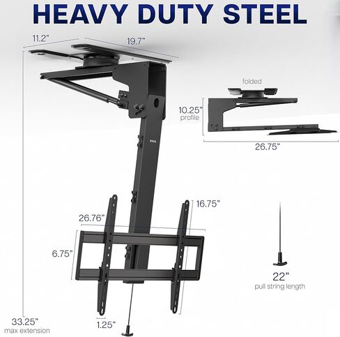 VIVO Manual Flip Down and Swivel Ceiling TV Mount for 40 to 70 inch Screens, Flat or Pitched Ceiling VESA Mount with Pull Cord, Steel Frame Holds up to 77 lbs, Black, MOUNT-M-FD70S in Saudi Arabia