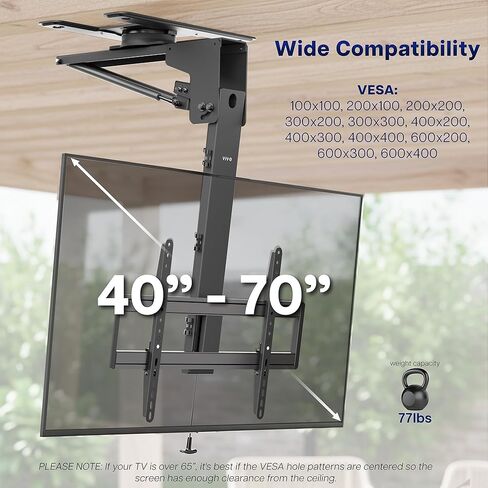 VIVO Manual Flip Down and Swivel Ceiling TV Mount for 40 to 70 inch Screens, Flat or Pitched Ceiling VESA Mount with Pull Cord, Steel Frame Holds up to 77 lbs, Black, MOUNT-M-FD70S in Saudi Arabia