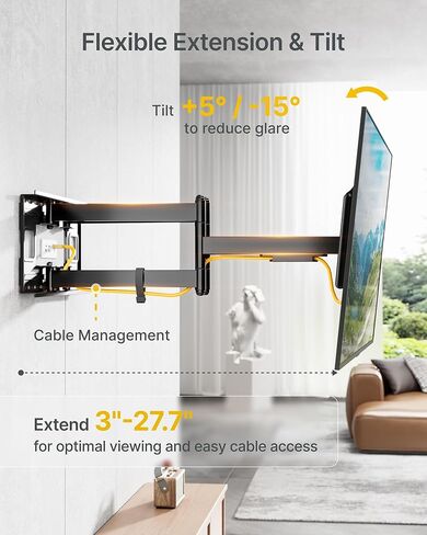 monTEK Heavy Duty Full Motion TV Wall Mount for 43-98 Inch Large TVs Hold up to 265 lbs, Extra Long 27.7" Extension Articulating Arm Bracket, Fits 16" 18" 24" Wood Studs, Max VESA 800x400mm in Saudi Arabia