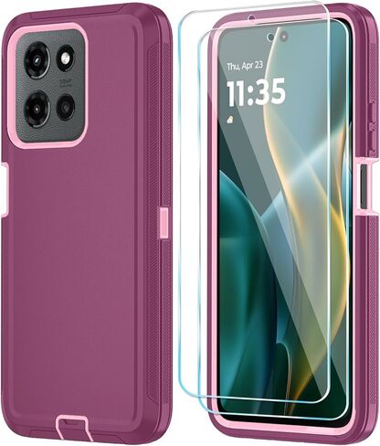 حافظة هاتف Qinmay لهاتف Motorola Moto G 2026/Moto G Play 5G 2026 مع واقي شاشة عالي الدقة، غطاء هاتف متين مقاوم للصدمات والسقوط مكون من 3 طبقات، WineRedPink in Kuwait