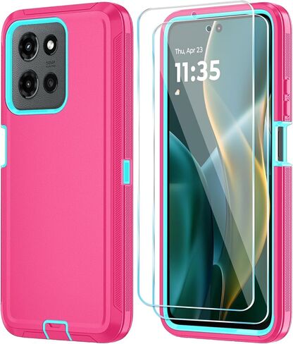 Qinmay Phone Case for Motorola Moto G 2026/Moto G Play 5G 2026 Case with HD Screen Protector, Heavy Duty Shockproof & Dropproof 3-Layer Cover Phone Case,WineRedPink in Saudi Arabia