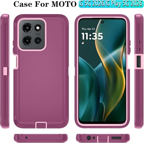 Qinmay Phone Case for Motorola Moto G 2026/Moto G Play 5G 2026 Case with HD Screen Protector, Heavy Duty Shockproof & Dropproof 3-Layer Cover Phone Case,WineRedPink in Saudi Arabia