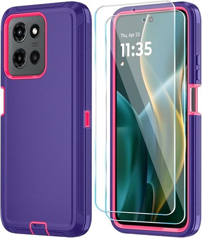 Qinmay Phone Case for Motorola Moto G 2026/Moto G Play 5G 2026 Case with HD Screen Protector, Heavy Duty Shockproof & Dropproof 3-Layer Cover Phone Case,WineRedPink in Saudi Arabia