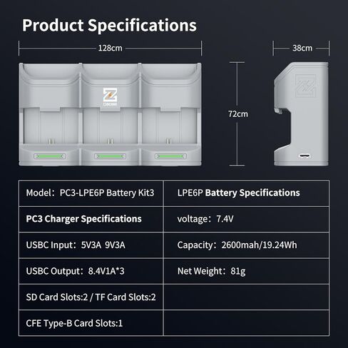 مجموعة أدوات شحن السفر ZGCINE PC3 LPE6 in Kuwait