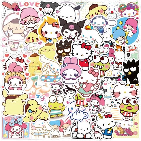 100pcs Hellokitty Kuromi Mymelody Stickers for Kids, Cute Sanrio Cartoon Waterproof Vinyl Decal for Teen Girl Adult Notebook Laptop Water Bottle Skateboard Guitar Travel Case Phone Bike in Kuwait