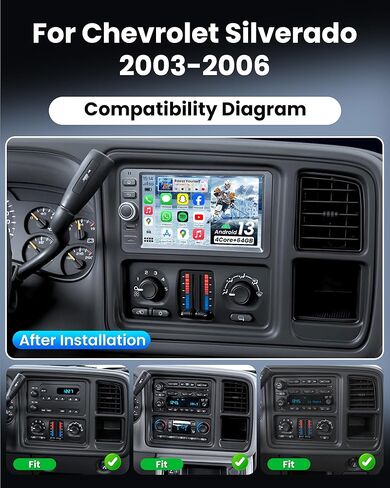 4Core+64G ROM Car Radio for Chevy Silverado 2003-2006: Android 13 Stereo with 1280 * 800 IPS Touchscreen, Wireless CarPlay Android Auto, GPS Navigation, 5G WiFi Bluetooth, Backup Camera FM SWC in Saudi Arabia
