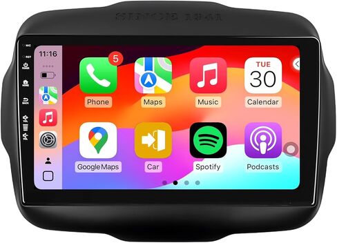 راديو سيارة 5G WiFi(6) لسيارة Jeep Renegade 2015-2020، Android13/CarPlay اللاسلكي/Android Auto/شاشة تعمل باللمس/نظام ملاحة GPS/بلوتوث/FM/كاميرا احتياطية عالية الدقة (2+64) in Kuwait