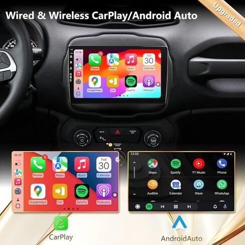 راديو سيارة 5G WiFi(6) لسيارة Jeep Renegade 2015-2020، Android13/CarPlay اللاسلكي/Android Auto/شاشة تعمل باللمس/نظام ملاحة GPS/بلوتوث/FM/كاميرا احتياطية عالية الدقة (2+64) in Kuwait