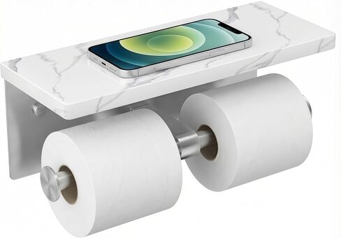FORIOUS Toilet Paper Holder with Shelf, Marble Wall Mount Tissue Roll Holder for Bathroom, Washroom, 304 Stainless Steel Double Commercial Toilet Tissue Dispensers with Phone Shelf, Brushed Nickel in Saudi Arabia