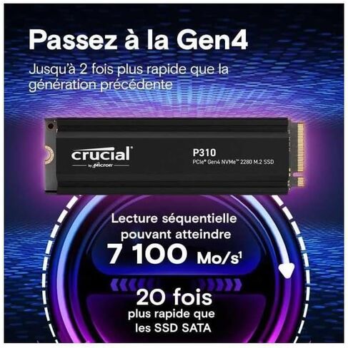 Crucial P310 - SSD - 1 تيرابايت - داخلي - M.2 2280 - PCIe 4.0 x4 (NVMe) - مبدد حرارة مدمج in Saudi Arabia