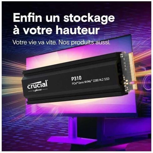 Crucial P310 - SSD - 1 تيرابايت - داخلي - M.2 2280 - PCIe 4.0 x4 (NVMe) - مبدد حرارة مدمج in Saudi Arabia