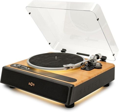 House of Marley Soul Rebel Bluetooth Turntable, Built-in Stereo Speakers with Dual Bass Port, Audio Technica Stylus, RCA/Aux Out, Bamboo & REGRIND Plastic, Dust Cover, LED Ambient Lighting in Saudi Arabia