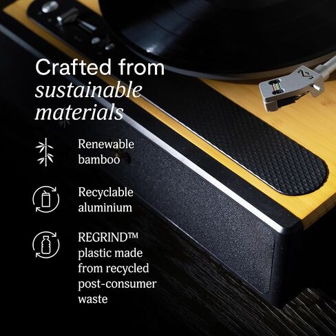 House of Marley Soul Rebel Bluetooth Turntable, Built-in Stereo Speakers with Dual Bass Port, Audio Technica Stylus, RCA/Aux Out, Bamboo & REGRIND Plastic, Dust Cover, LED Ambient Lighting in Saudi Arabia