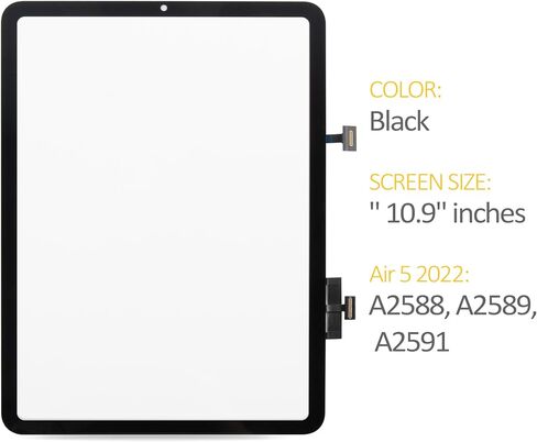 A-MIND Touch Screen Digitizer Replacement for iPad Air 5 2022 10.9 Inch Black Glass Panel Only Compatible with A2588 A2589 A2591 with Screen Protector in Saudi Arabia
