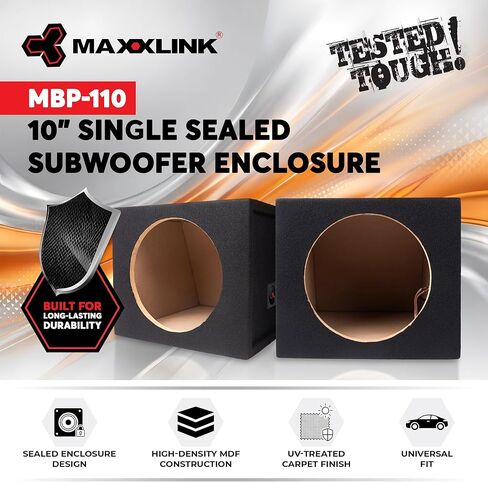 Hifonics Maxxlink MBP-110 10 Inch Single Sealed Subwoofer Enclosure, Universal Fit Sub Box with UV Treated Carpet for in-Car Audio Systems, Black in Saudi Arabia