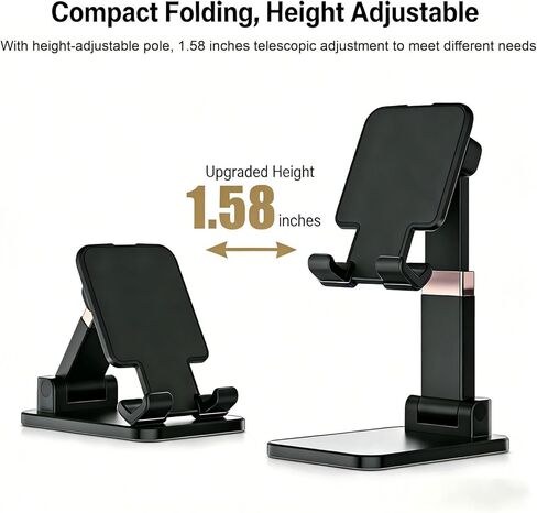 Adjustable Phone Stand for Desk - Foldable Cell Phone Holder for All Phones and Android Devices(1 Pack Black) in Saudi Arabia