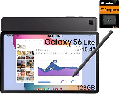 تابلت Samsung Galaxy Tab S6 Lite Android (شاشة لمس 10.4 بوصة 2K، سعة تخزين 128 جيجابايت (64 جيجابايت + بطاقة SD 64 جيجابايت)، قلم S لتدوين الملاحظات والرسم، عمر بطارية طويل 14 ساعة، كاميرا 5 ميجابكسل + 8 ميجابكسل، متينة) SM-P620، رمادي in Saudi Arabia