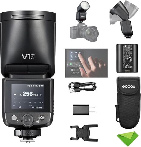 Godox V1 mid F V1midF TTL Flash for Fujifilm, Touchscreen Round Head mini Flash, 1.7s Recycle Time, Approx. 650 Full Power Flashes, 2W LED Modeling Lamp, 1/8000 HSS, Li-ion Battery Speedlight for Fuji in Saudi Arabia