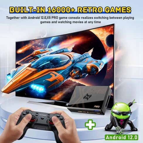 Kinhank Super Console X5 PRO مع أكثر من 16000 لعبة، وحدة تحكم ألعاب ريترو مع معالج Rockchip RK3588S، دعم SATA 3.1 ووضع الألعاب/التلفزيون، مخرج تلفزيون 8K UHD، بلوتوث 5.0، مع وحدة تحكم لاسلكية in Saudi Arabia