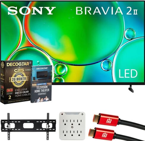 Sony K75S20M2 BRAVIA 2 II 75" 4K HDR Smart LED TV 2025 Bundle with CPS Exclusive 26 Month Protection, Wall Mount, 2X HDMI Cables, Surge Adapter & Deco Gear Complete Home Theater Beginner's Guidebook in Saudi Arabia