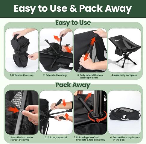 Folding Camping Chairs Lightweight & Portable, No Assembly, 360° Swivel Camping Chair for Adults, Compact Outdoor Chairs for Beach, Lawn, Travel, Backpacking, Hiking, Fishing in Saudi Arabia