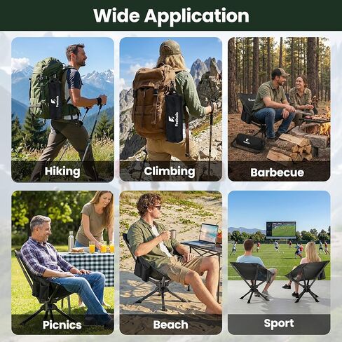 Folding Camping Chairs Lightweight & Portable, No Assembly, 360° Swivel Camping Chair for Adults, Compact Outdoor Chairs for Beach, Lawn, Travel, Backpacking, Hiking, Fishing in Saudi Arabia
