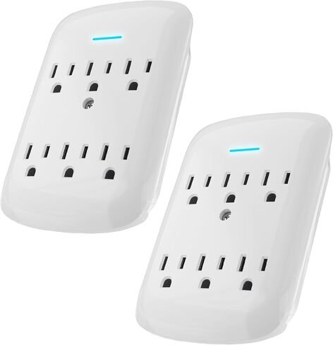 6 Outlet Extender Surge Protector 1 Pack, 980 Joules 3-Prong Grounded Electrical Plug Outlets, Wall-Mountable Power Adapter Wall Tap with Indicator LED Light for Home,Office, Travel, White, ETL Listed in Saudi Arabia