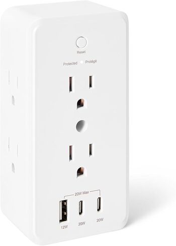 Amazon Basics Wall Mount Surge Protector Power Strip with 9-in-1 Hub, 1080 Joules, 6 AC Outlets, 1 USB-A and 2 USB-C (20W Fast Charging), White in Saudi Arabia