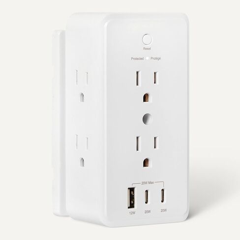 Amazon Basics Wall Mount Surge Protector Power Strip with 9-in-1 Hub, 1080 Joules, 6 AC Outlets, 1 USB-A and 2 USB-C (20W Fast Charging), White in Saudi Arabia